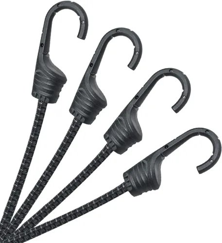 Vista 10 de Cuerdas elásticas de 12 pulgadas con ganchos, correas elásticas negras para camping, bicicleta, vagón plegable, maletero, etc.
