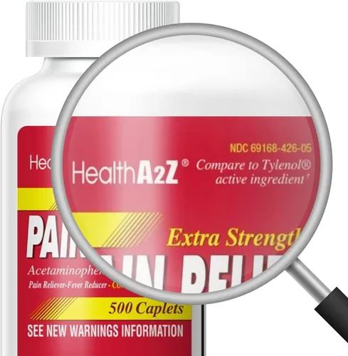 Vista 2 de HealthA2Z® Alivio del dolor extra fuerte Acetaminofeno 500 mg No contiene aspirina Reductor de fiebre Alivio del dolor