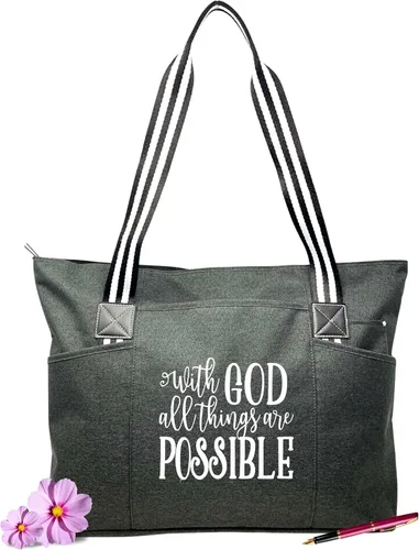 Vista 8 de Brooke & Jess Designs Bolsas grandes con cremallera inspiradoras para mujer, ideas de regalos cristianos Be Still and Know Lexie Black
