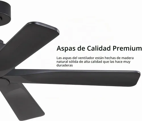 Vista 7 de WINGBO - Ventilador de techo DC de 48" sin luz - 5 aspas de madera maciza talladas, motor DC reversible de 6 velocidades, ventilador de techo sin
