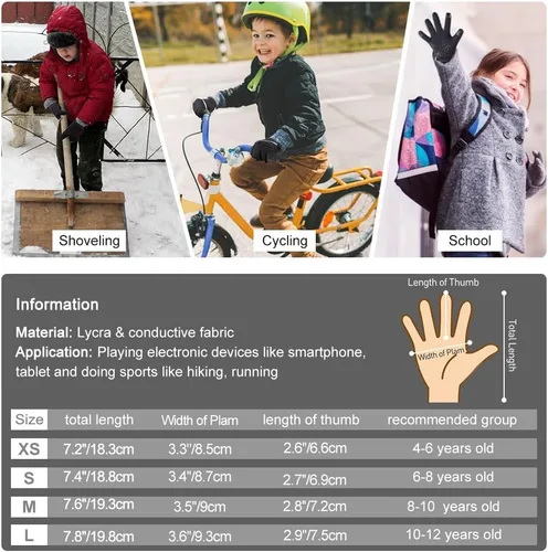 Vista 6 de OOPOR Guantes de invierno cálidos para correr, para niños, para clima frío, ciclismo, nieve, esquí, deportes, niños y niñas de 4 a 12 años