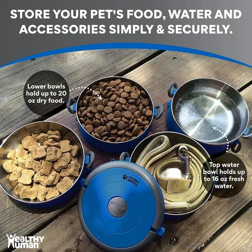 Vista 7 de Healthy Human Cuencos Bento de viaje para mascotas, acero inoxidable de grado humano y sin BPA, a prueba de fugas, juego de recipientes para agua