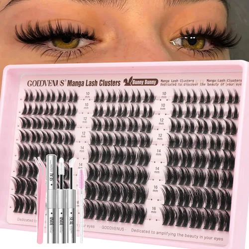 Vista 15 de Goddvenus Manga Lash Racimos de 12-0.551-0.630 in Natural Wispy Fairy Racimos de pestañas 144 extensiones de pestañas en racimo mullidas Anime