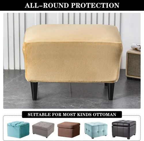 Vista 4 de Fundas otomanas elásticas, funda otomana de terciopelo, funda rectangular de almacenamiento para taburete, funda para reposapiés para sala de estar