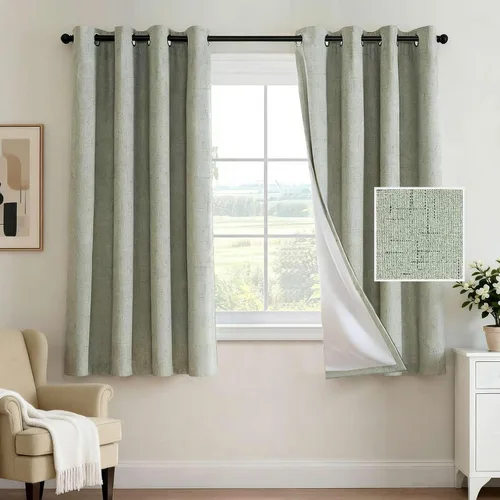 Vista 87 de H.VERSAILTEX Cortina 100% opaca para dormitorio, 63 pulgadas de largo, con ojales, cara de lino, bloqueo de luz completa, cortina para sala de Arena