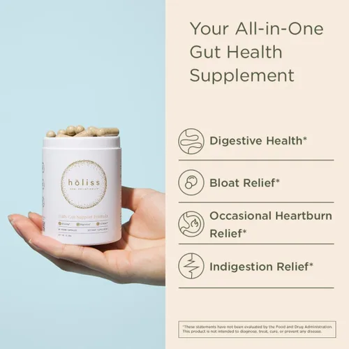 Vista 3 de Cápsulas diarias para la salud intestinal – Suplemento natural 8 en 1, bálsamo de limón, hinchazón y alivio de gases, reparación de revestimiento