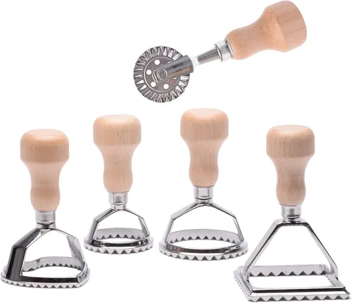 Vista 9 de Cortador de sellos de ravioles con juego de ruedas de rodillo, molde con mango de madera y borde estriado, accesorio de cocina para prensa de pasta