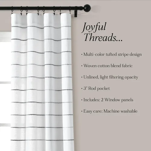 Vista 6 de Lush Decor Paneles de cortina de ventana de algodón teñido con hilo de rayas degradadas, par de cortinas de 40 pulgadas de ancho x 63 pulgadas