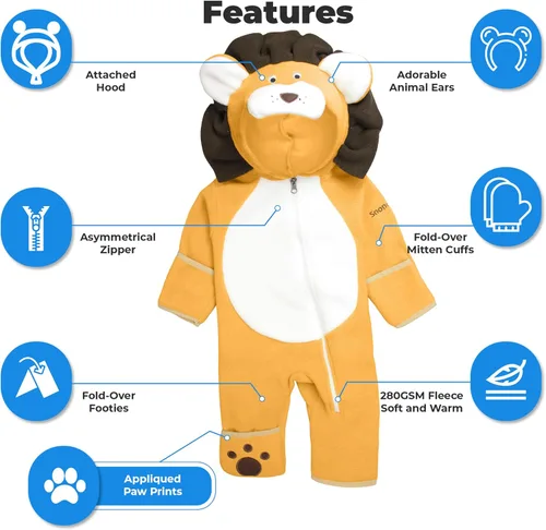 Vista 4 de Snonook Fleece Baby Bunting Unisex Baby Pram with Hood, Fold-Over Mittens & Footies, Baby Winter Suit - Fleece Baby Coats