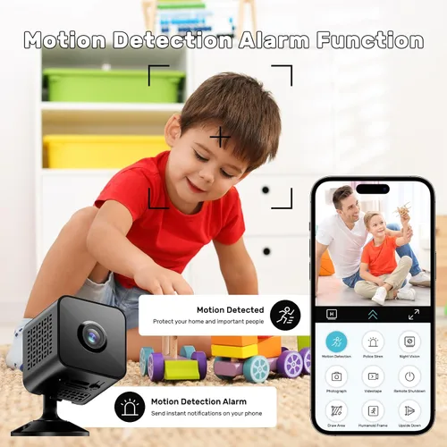 Vista 4 de Mini cámara de seguridad 4K, cámara inalámbrica WiFi, pequeña cámara portátil HD para niñera con detección de movimiento, almacenamiento en la nube