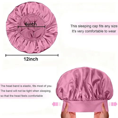 Vista 7 de 4 gorros de satén de seda para dormir, banda ancha elástica para mujeres y hombres, gorros de seda para cabello rizado para dormir