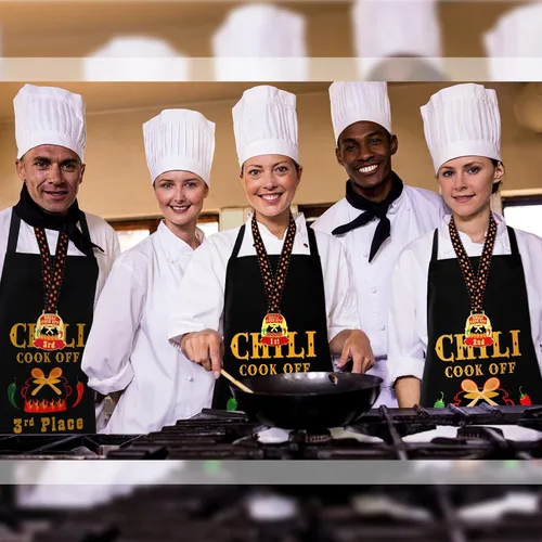Vista 6 de Liitrsh 6 piezas Chili Cook off Delantal Chili Cook off Medallas Premios 1º/2º/3er Lugar para Hombres Mujeres Familiares Amigos, Principalmente oro
