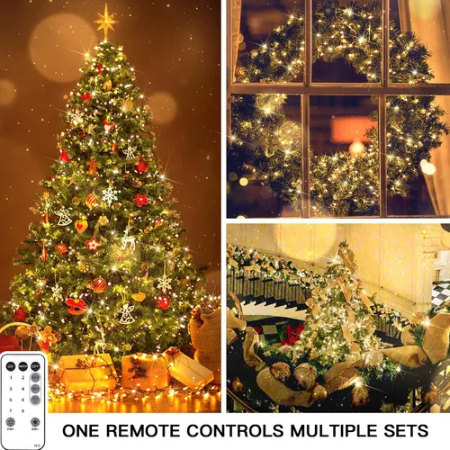 Vista 4 de suddus Luces de árbol de Navidad para interiores, 100 luces LED de 33 pies de color blanco cálido, tira de luces al aire libre para casa, ventanas