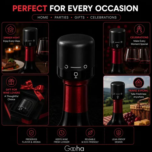 Vista 8 de GOCHA Tapón de vino al vacío, conservador de vino al vacío integrado, sellador universal de botellas de vino, parte superior giratoria de silicona