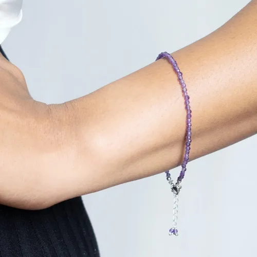 Vista 5 de Pulsera ajustable de plata esterlina 925 con cuentas completas para mujer, cuentas de piedras preciosas naturales, pulsera delicada, regalo