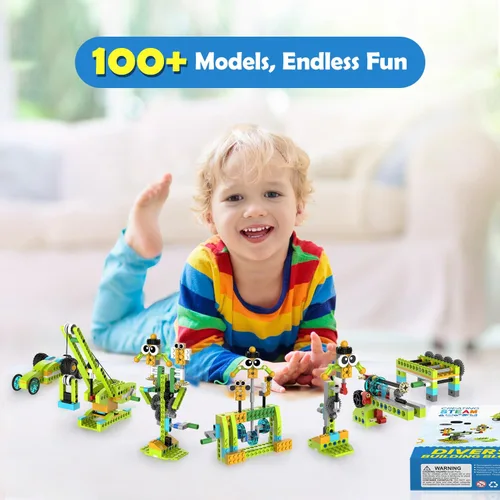Vista 7 de makerzoid Kit de robot de construcción, más de 370 bloques de construcción educativos, más de 100 modelos, juguete de robot STEM para niños a partir