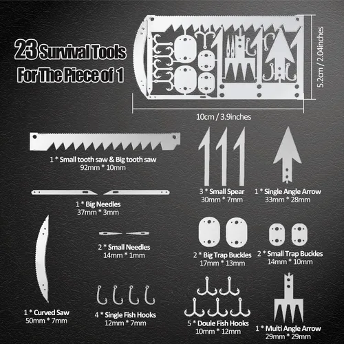 Vista 7 de Hukado Kit de 9 tarjetas de supervivencia multiherramienta para acampar con equipo de línea de pesca, cartera de tarjetas de crédito multiusos