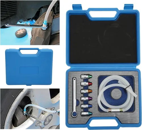 Vista 7 de Kit de llave de purga de frenos con 6 adaptadores, goma metálica, universal para automóvil, SUV, camión ligero, motocicleta, 0.27-0.47 pulgadas