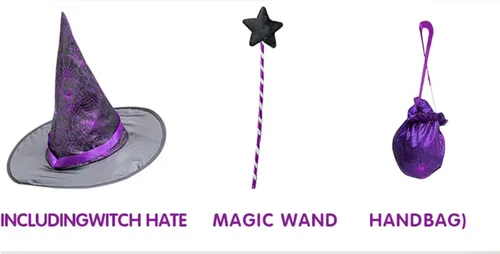 Vista 5 de Kids Girls Light-up Witch Halloween Costume Fancy Dress Set