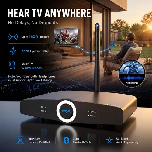 Vista 2 de Transmisor o receptor de audio Bluetooth de largo alcance para TV, PC estéreo, conectar altavoces, auriculares, teléfono, adaptador inalámbrico
