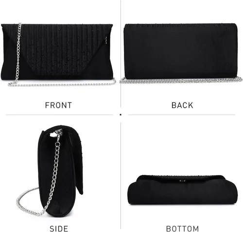 Vista 3 de Glitter Rhinestone Evening Clutch Bag Wedding Party Cocktail Prom Formal Purse in Gift Box Negro