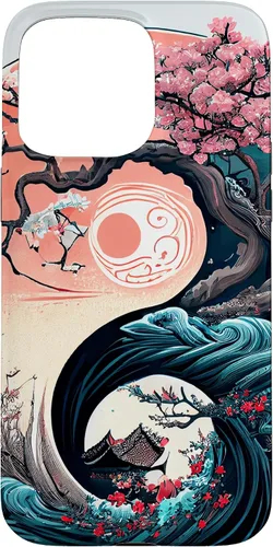 Vista 30 de Funda para iPhone 11 Pro Max Yin Yang Cherry Blossom Bonsái y Great Wave