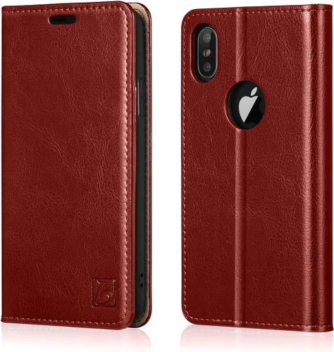 Vista 25 de Belemay Funda tipo cartera compatible con iPhone 8 Plus, de piel de vaca auténtica, funda tipo folio (funda interior de TPU suave), ranuras