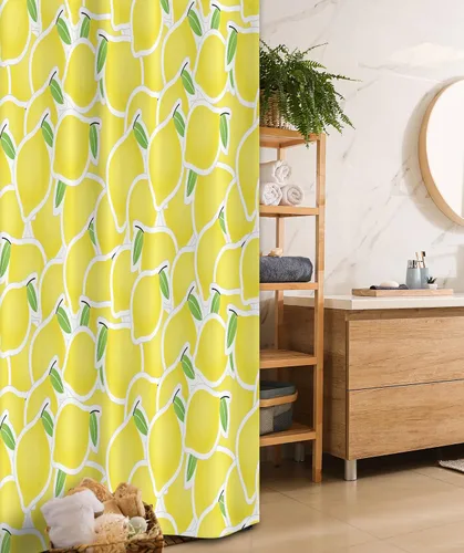 Vista 171 de Ambesonne Decor Collection, juego de cortina con ganchos para regadera Amarillo y marrón