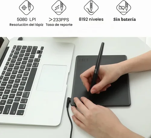 Vista 4 de HUION HS64 - Tableta de dibujo digital con lápiz capacitivo sin batería y guante HUION Artist para Linux, Windows, Mac y Android