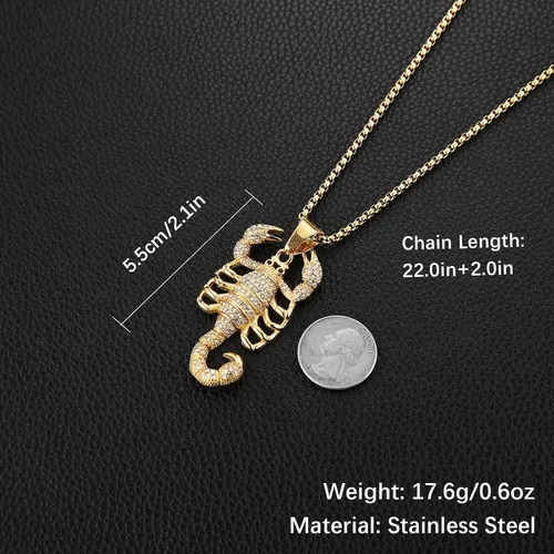 Vista 5 de AsAlways Colgante chapado en oro de 18 quilates, escorpión, escorpión, brillante, circonita cúbica, hip hop, novedoso, collar punk con embalaje