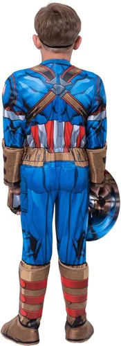 Vista 4 de Marvel Captain America Official Youth Deluxe Costume - Padded Jumpsuit with Gloves, Half Mask, and Shield