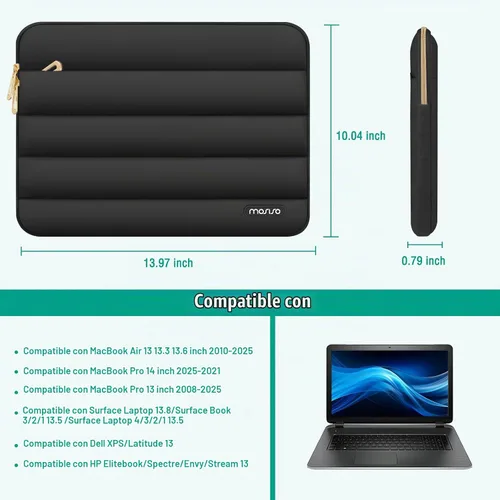 Vista 9 de MOSISO Laptop Case 13.3 inch,13-13.3 inch Puffy Laptop Sleeve Carrying Case Negro