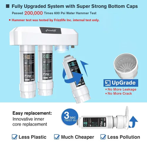 Vista 6 de Frizzlife Sistema de filtro de agua para debajo del fregadero, certificado NSF/ANSI 53 y 42 y 372, filtración de agua de 8 capas de 0.5 micrones que