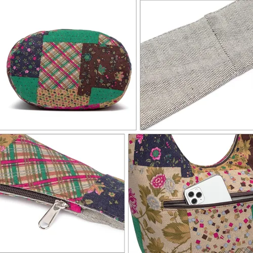 Vista 22 de Bolsa de hombro para mujer, de lona en estilo hippie/bohemio para llevar cruzada al hombro, disponible en diferentes colores y estampados