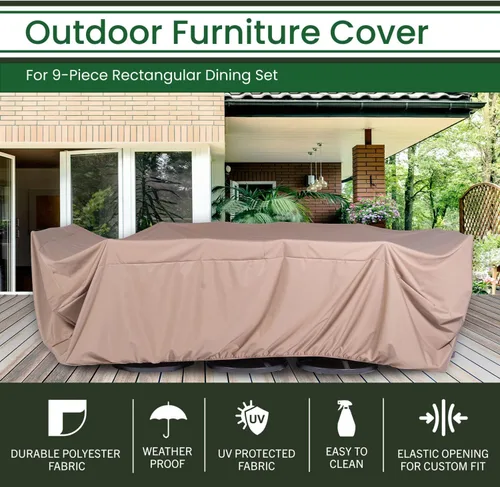 Vista 5 de [Usado] Hanover Funda rectangular grande para muebles de comedor de 9 piezas, impermeable, resistente a la intemperie, 130 pulgadas de largo x 106.3