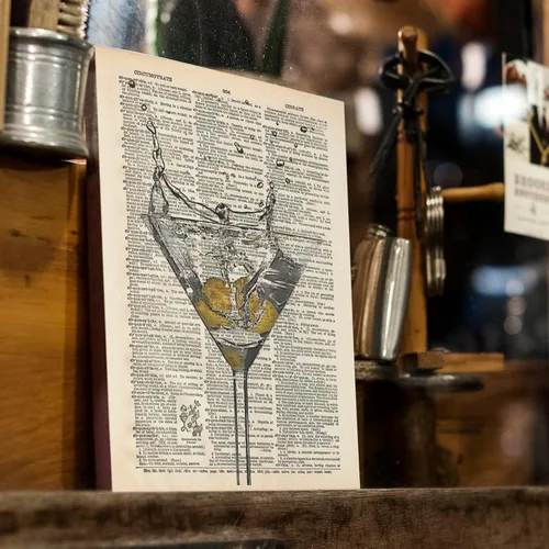 Vista 5 de Martini Cup - Lienzo decorativo de diccionario retro para pared, letreros enmarcados para bar, club, salón, cocina, decoración de pared del hogar