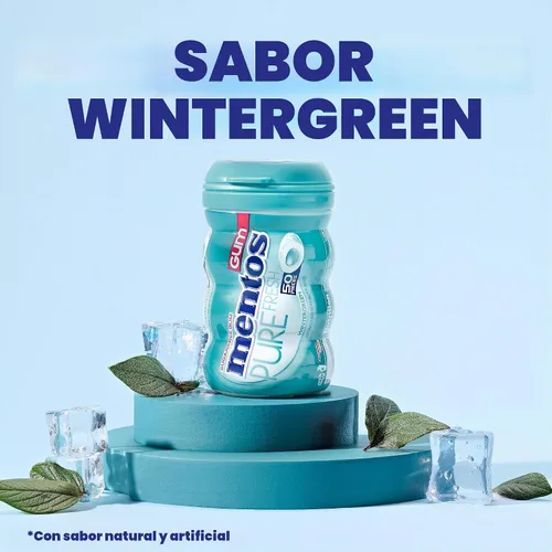 Vista 3 de Mentos Chicle Pure Fresh sin azúcar con xilitol, gaulteria, a granel, botella de 50 piezas (paquete de 6)