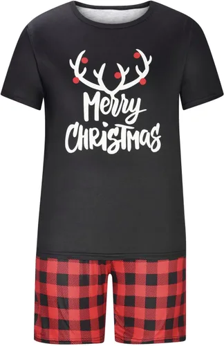 Vista 4 de Ruisya Pijamas de Navidad familiares a juego, conjuntos de manga corta a juego, pijamas familiares 2023, pijamas de Navidad para las fiestas