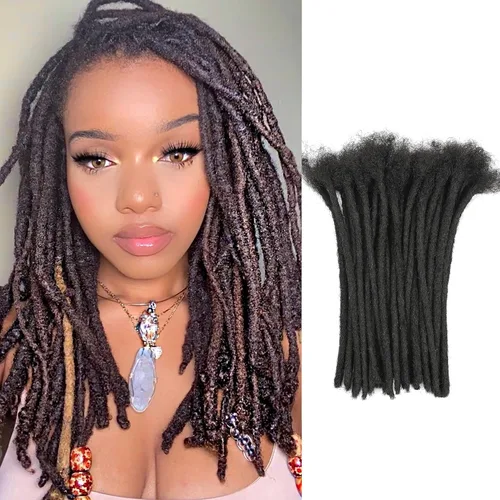 Vista 9 de Extensiones de cabello humano Loc de 0.2cm de ancho, 4 pulgadas, 10 hebras, extensiones de rastas de cabello humano 100% hechas a mano, permanentes