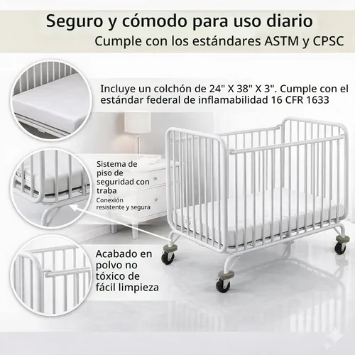 Vista 6 de L.A. Baby Deluxe Holiday Mini/Cuna plegable portátil de metal, color blanco