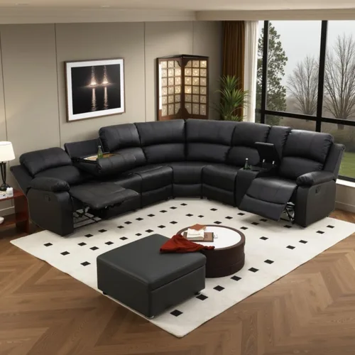 Vista 11 de Juego de sofá reclinable manual con mesa desplegable, juegos de sofás de pana, juegos de muebles de sala de estar, juegos de sofá reclinable manual