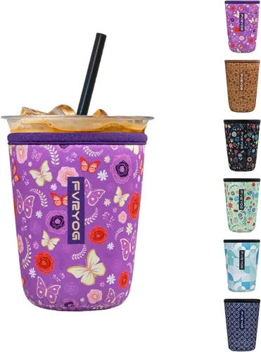 Vista 25 de Fundas de neopreno reutilizables aisladas para café helado, fundas para tazas de café helado, fundas para bebidas heladas y calientes