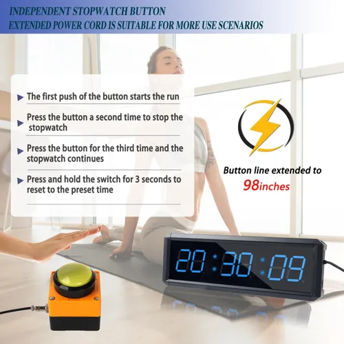 Vista 4 de Temporizador de fitness con botón cronómetro, adecuado para la escuela/exámenes/ejercicio en casa/gimnasio/gimnasio SMAHEAT temporizador electrónico
