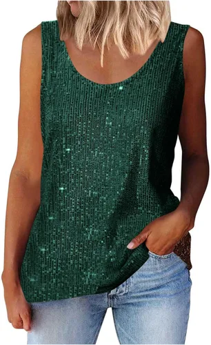 Vista 10 de Camisetas de lentejuelas para mujer, sin mangas, cuello redondo, brillante, sexy, para fiesta, camiseta sin mangas brillante