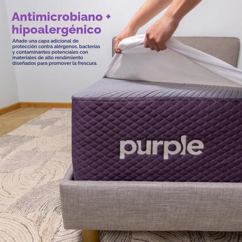Vista 5 de Protector de colchón impermeable Purple – Individual, protección de estándar dorado, diseño centrado en la comodidad, se adapta a colchones de 8" a