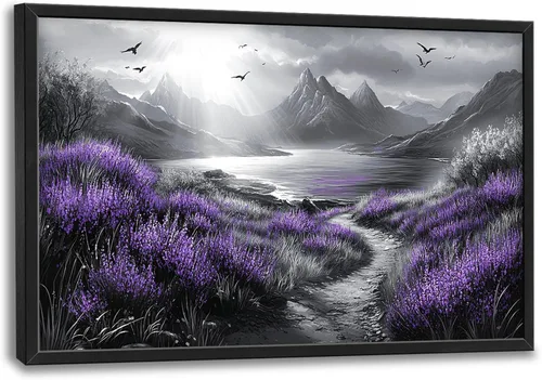 Vista 18 de Olivine Arte de pared grande de tren, cuadros en blanco y negro, pintura de tren, impresiones en lienzo de paisaje natural, obra de arte enmarcada