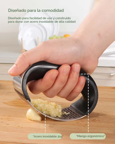 Vista 7 de Vantic Prensa de Ajo Basculante - Trituradora de Ajo de Acero Inoxidable, Picadora y Cortadora con Pelador y Raspador, Utensilio de Cocina Fácil