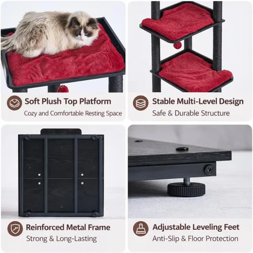 Vista 6 de FourFurPets Árbol para gatos resistente, árbol de gato de 67.7 pulgadas para gatos de interior grande y adulto, torre moderna para gatos grandes