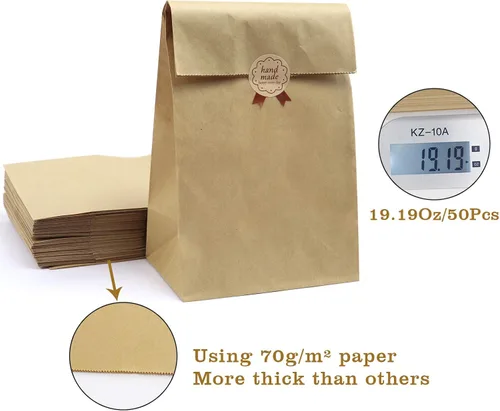 Vista 4 de Kslong - Bolsas de almuerzo de papel, 50 unidades, bolsas de papel marrón de 6 libras, 6.1 x 3.9 x 11.8 pulgadas, bolsas de papel kraft duraderas