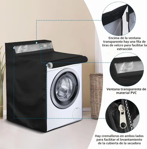 Vista 4 de AKEfit Paquete de 1 funda para lavadora, impermeable, a prueba de polvo, con cremallera y ventana transparente, apta para carga frontal o lavadora
